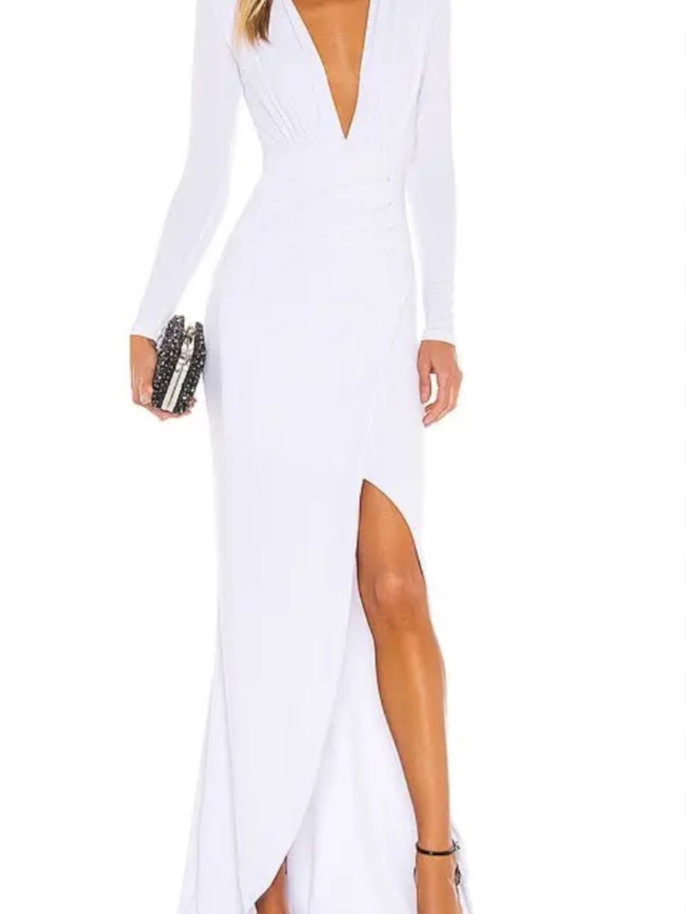 Nookie White Long Sleeve V-Neck Wrap Maxi Dress with Front Slit